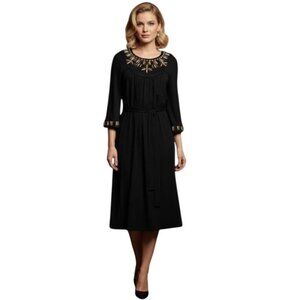 Milly Beaded Black Santana Knit Dress S Tie Belt Elegant Day To Night LBD Luxury